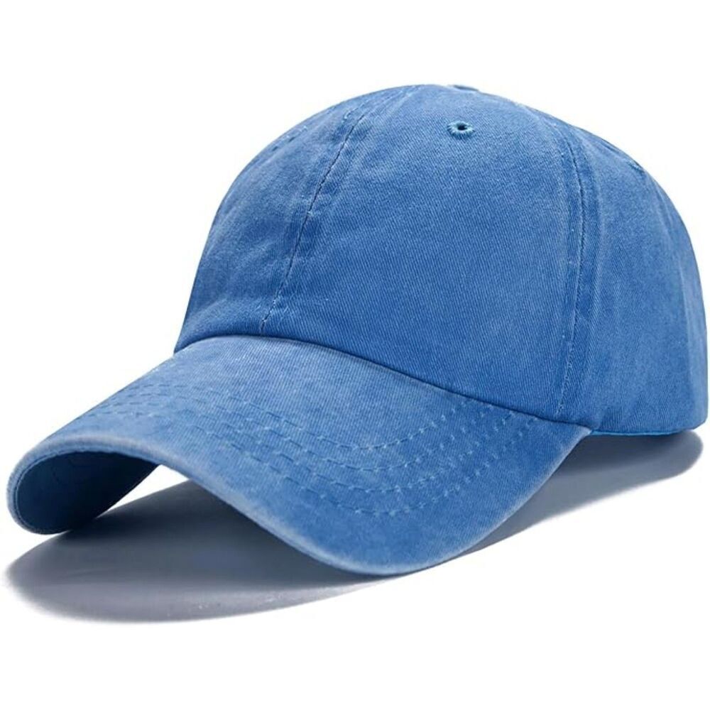 Unisex Light Blue Washed 100% Cotton Adjustable Size Strap Classic Baseball Cap
